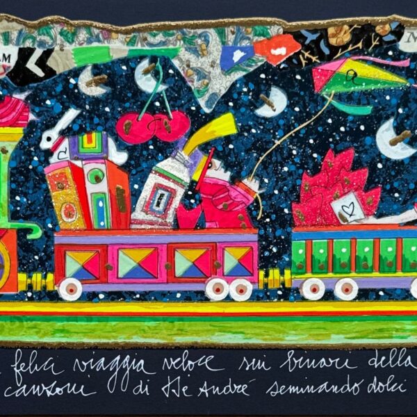 Il trenino dei sogni felici viaggia veloce (fondo blu) | Francesco Musante